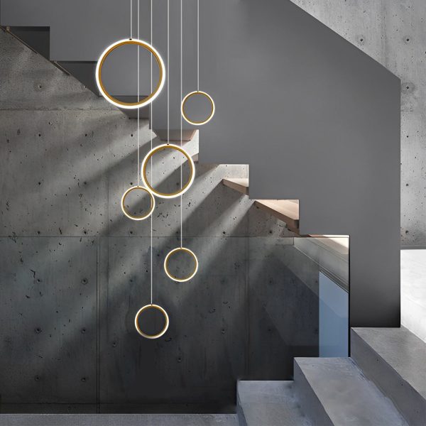 Round 6/8 Rings LED Aluminum Simple Modern Long Staircase Chandelier - Image 2