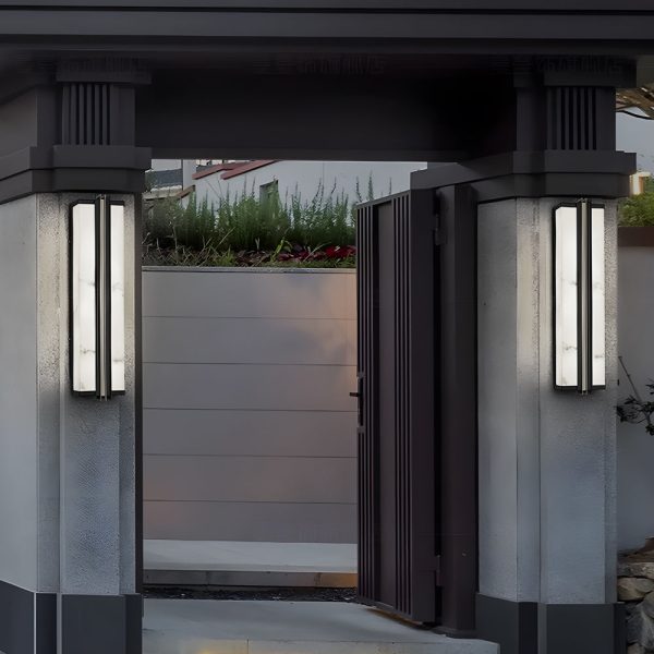 Modern Black LED Indoor/Outdoor Wall Lights with Resin Marble Shade - Image 3