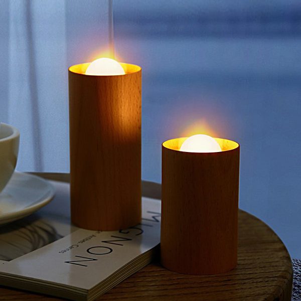 Candlelight Ambient Wood Cylinder Accent LED Table Lamp - Image 2