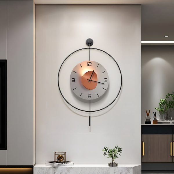 Battery Operated Round LED Hanging Metal Wall Clock - Image 2