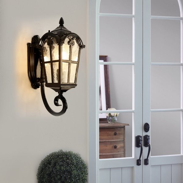 Waterproof Vintage Lantern Shaped Black Retro Outdoor Plug in Wall Lamp - Image 2