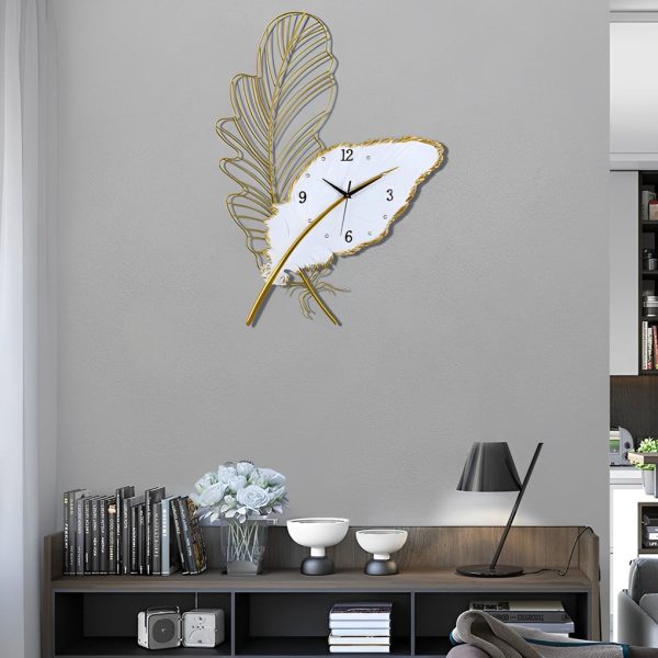 Resin Feather Wall Clock Silent Wall Painting LED Lights Art Decor - Image 3