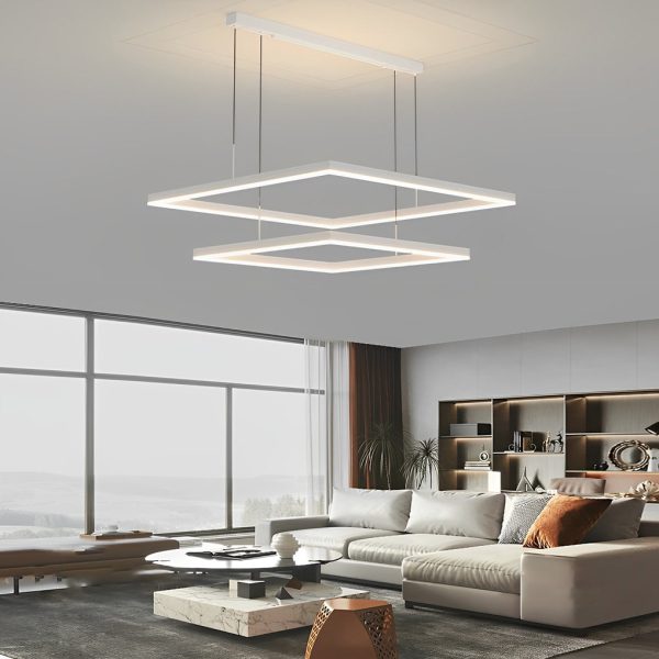 Ultra Thin Square Rings Three Step Dimming LED White Modern Chandelier - Image 2