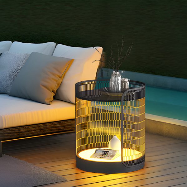 19 inch LED Open Mesh Outdoor Floor Lamp with Table - Image 3