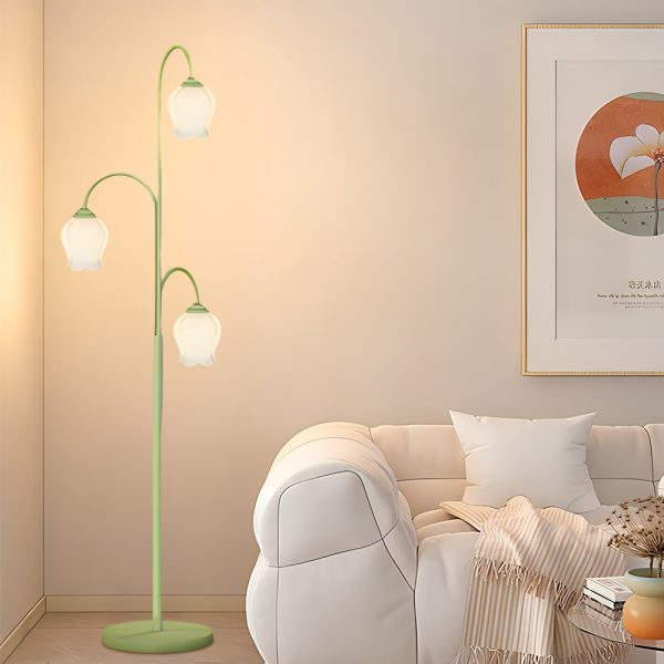 3-light Green Flower Dimmable Arc Hanging Tuilp Floor Lamp - Image 3
