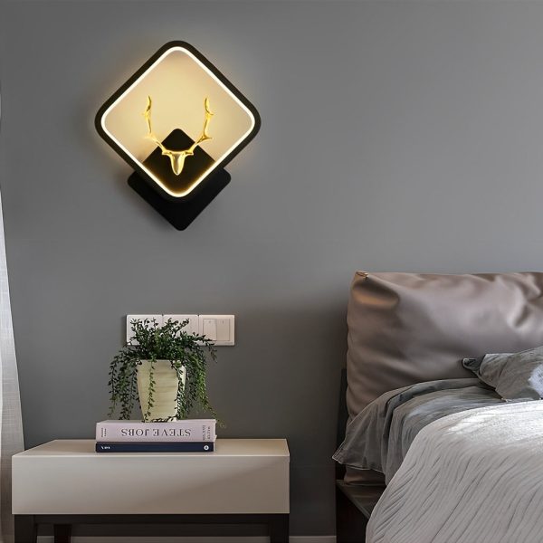 Round Square Creative Antlers Design LED Modern Wall Lamp Bedside Light - Image 5