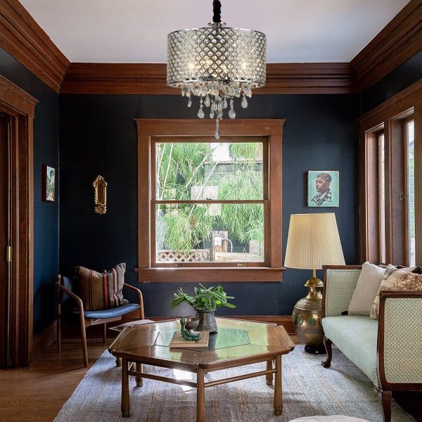 Round Iron Crystal Pendant Retro American Style Chandelier Hanging Lights - Image 2