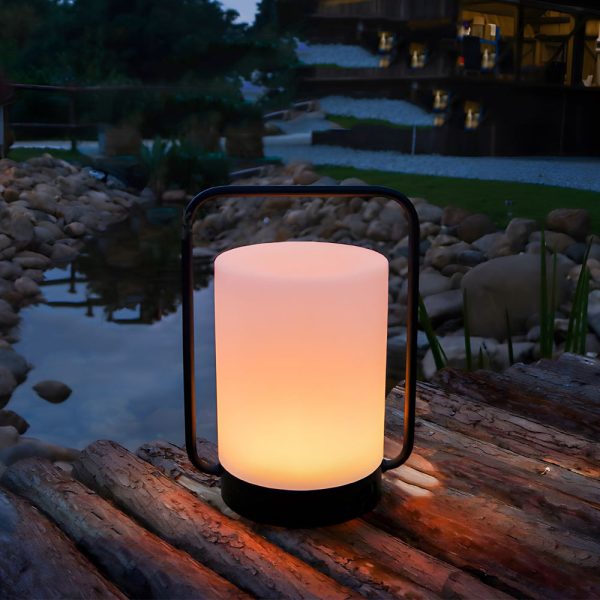 Modern Black Portable Outdoor Table Lamp With White Cylinder Shade, USB, IP65 - Image 3
