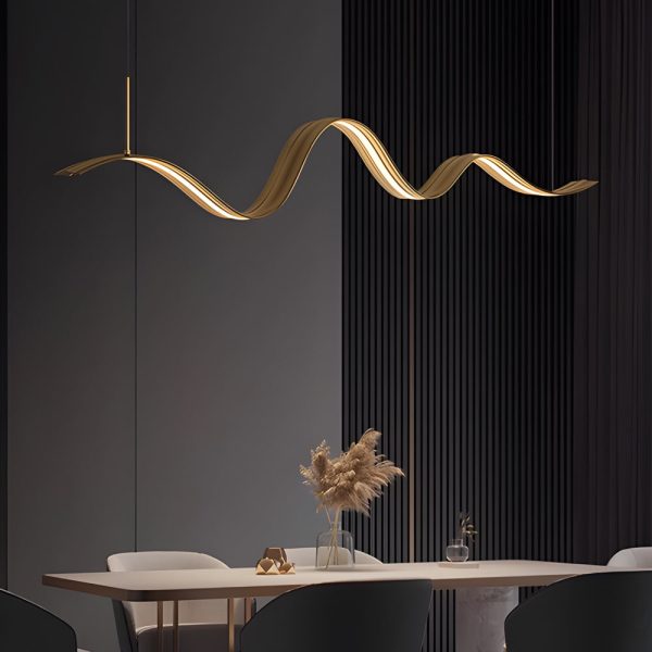 1-Light Linear LED Brass Elegant Flow Wave Pendant Light for Kitchen Island - Image 4