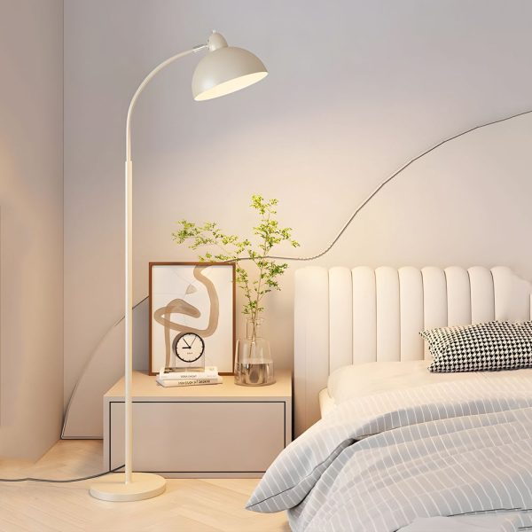 White Task Chrome Arc Floor Lamp with Dome Shade - Image 4