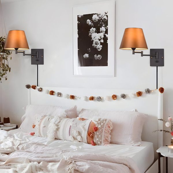1-Light Linen/Brown/White Plug-In Swing Arm Wall Lamp with Linen Shade - Image 2