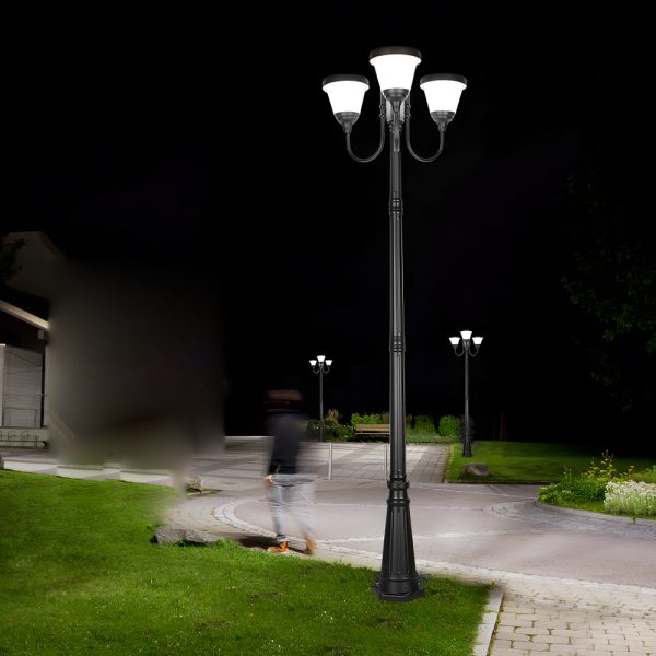 3-Light Black Finish Traditional Outdoor Street Lights with Post Top - Image 2