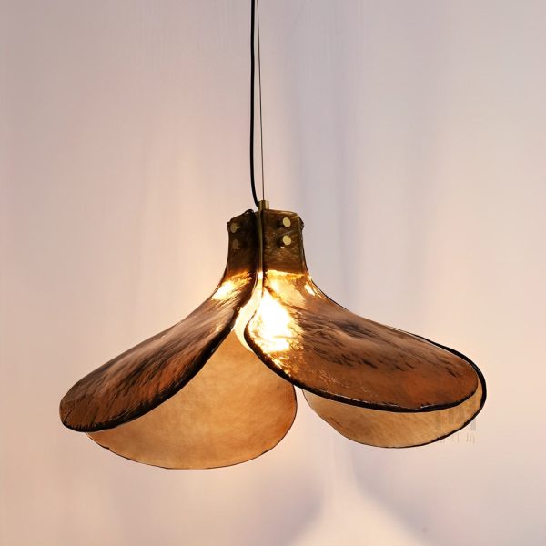 Four-leaf Flower Design Glass Copper Brown Retro Chandelier Hanging Lamp - Image 4