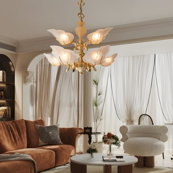 9-Light Italian Chandelier in Brass with Murano Glass Leaves - Image 3