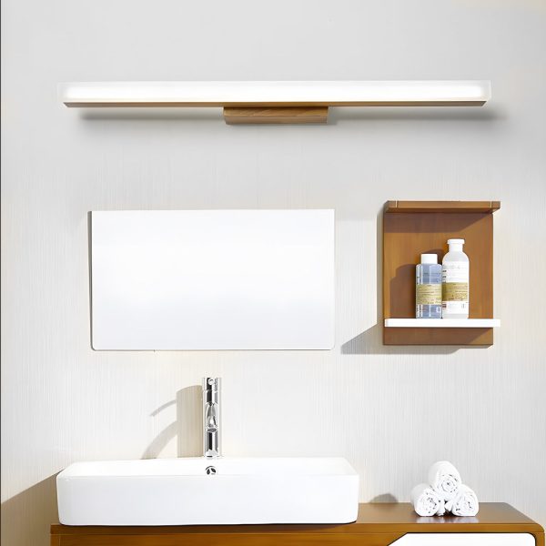 Modern Wooden LED Vanity Light Rectangular Wall-Mount Bathroom Lighting - Image 2