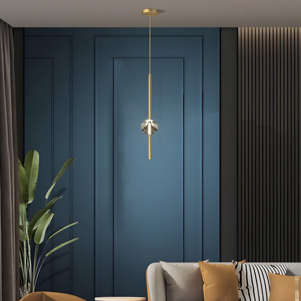 Modern 1-Light Copper Single Crystal Pendant Light with 3-Step Dimming LED - Image 3