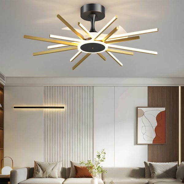 Spiral Linear Modern LED Ceiling Fan in Black/Gold - Silent Fan Light Fixture - Image 2