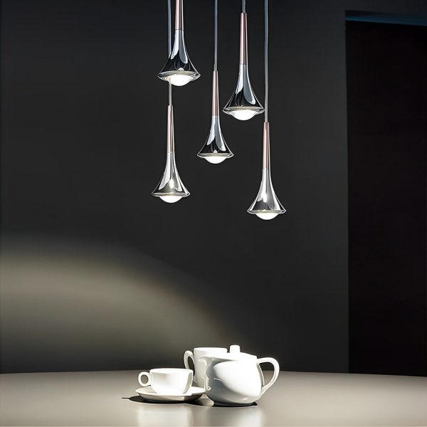 1-Light Water Drop Metal LED Nordic Staircase Pendant Lights Small Chandelier - Image 5