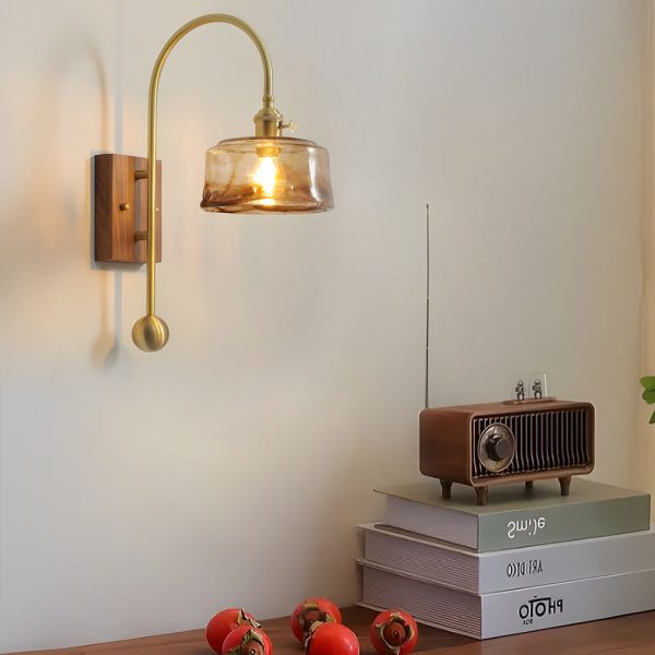 1 Head Vintage Brass Wall Light Glass Shade High Arm Wall Lamp - Image 3