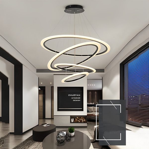 4-ring Geometric LED Modern Chandelier Pendant Light Hanging Lamp Island Lights - Image 2
