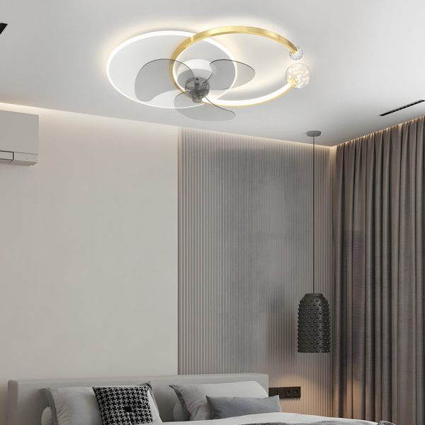 Mute Creative Round Ring 3 Step Dimming Modern Flush Mount Ceiling Fan Lamp - Image 2