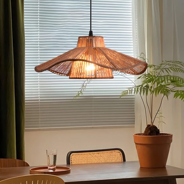 1-Light Double Layer Hemp Rope Weaving Umbrella Pendant Light Kitchen Pendant Ceiling Lighting - Image 3