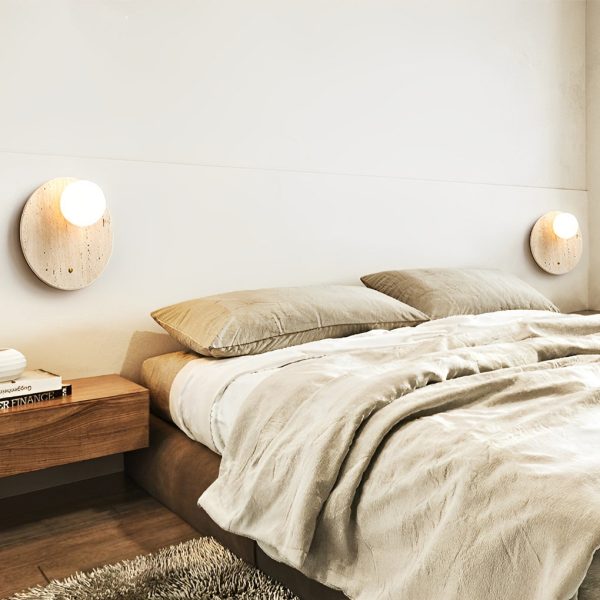 Round Long Yellow Travertine LED Wabi-sabi Japanese Style Wall Lights Fixture - Image 3