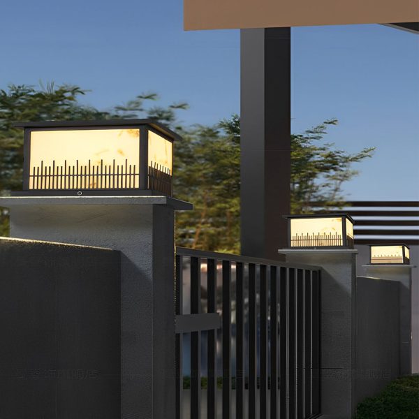 Square Waterproof 3 Step Dimming Black Retro Solar Fence Post Lights - Image 4