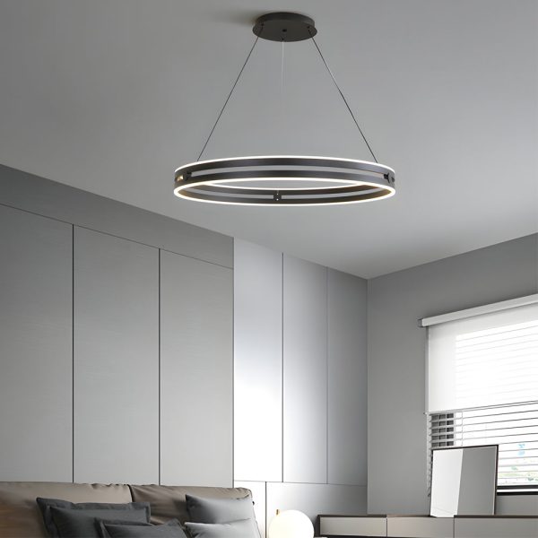 23.6-in Double Wheel Chandelier Modern LED Pendant Light, Black/Gold/Brown - Image 4
