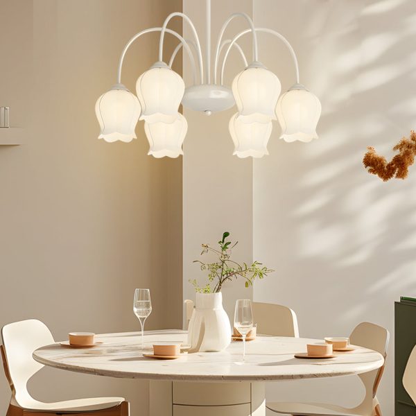 6 Heads Bell Orchid Flowers 3 Step Dimming Glass French Style Chandelier - Image 4