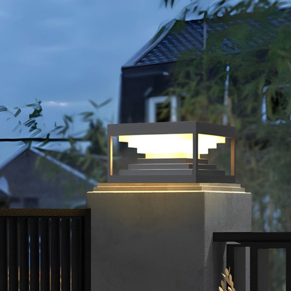 Square Steps Creative Waterproof LED Black Modern Solar Post Caps Lights - Image 2