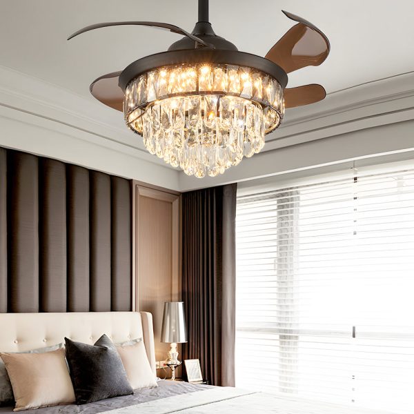 20'' Black Crystal Retractable Blades Ceiling Fan with LED Lights - Image 3