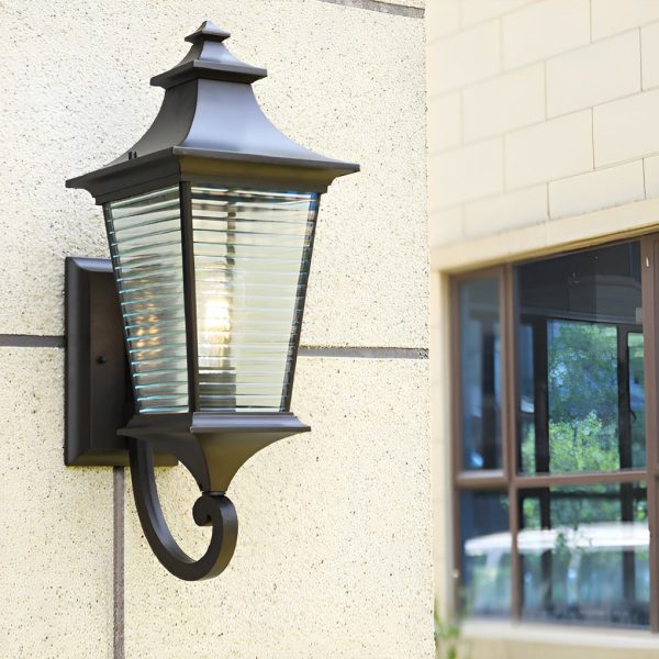 Retro Waterproof Creative Stripes Glass Shade Modern Outdoor Wall Light - Image 2
