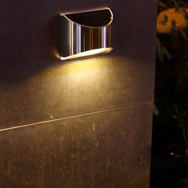 Stainless Steel Minimalist Waterproof Silver Modern Solar Wall Lamp - Image 2