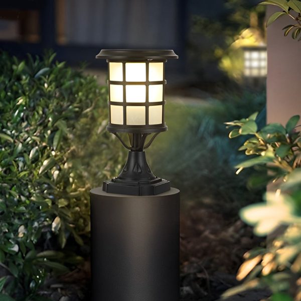 Round Cage Waterproof LED Black Modern Solar Fence Post Lights with Remote - Image 2