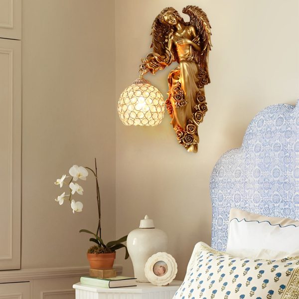 Resin Antique Angel Creative Glass Crystal European Style Wall Lamp - Image 2