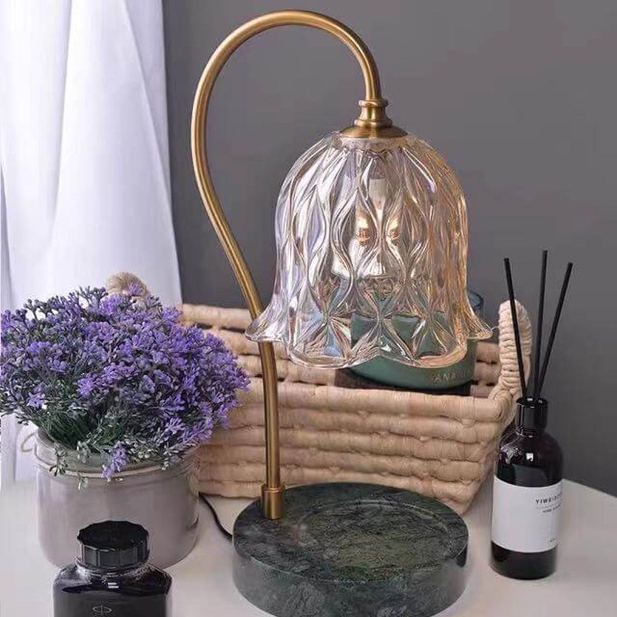 Modern Suzutan Glass Marble Base 1-Light Melting Wax Table Lamp - Image 8