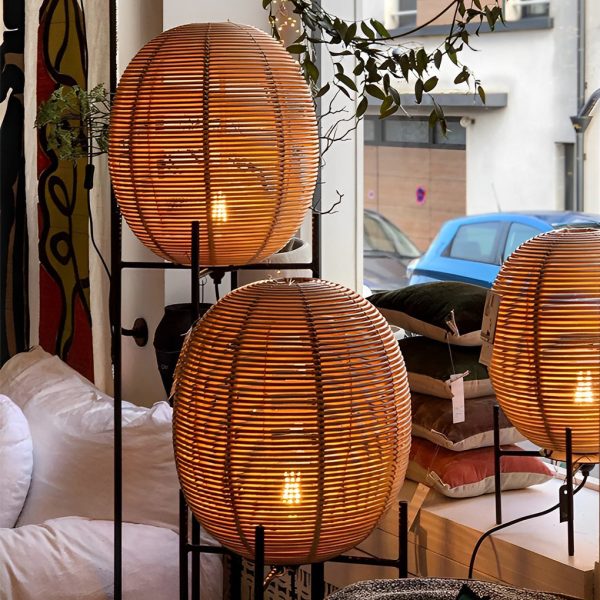 Rustic Boho Rattan and Metal Frame Accent Floor Lamp - Image 2