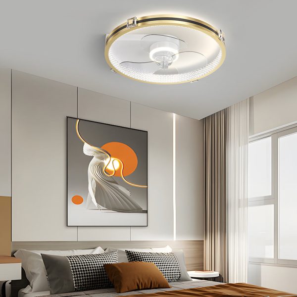 Creative Ring LED Three Step Dimming Mute Gold Modern Fans Ceiling with Lights - Image 3