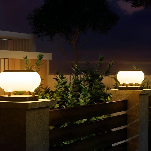 Round Drum Waterproof IP65 LED Black Modern Solar Fence Post Lights - Image 2