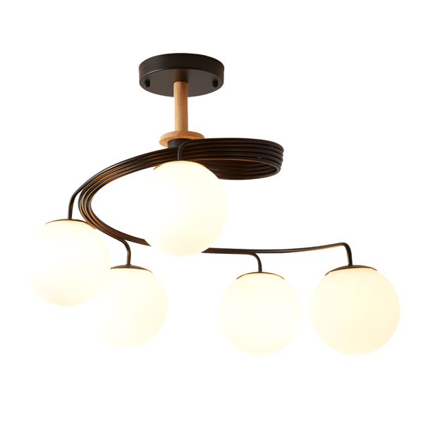 5-Light Glass Ball Spiral Metallic Semi-Flush Mount Ceiling Light - Image 13
