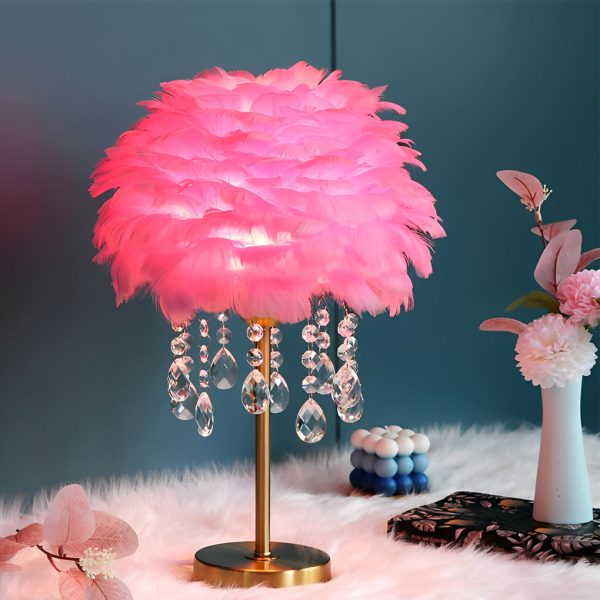 LED Feather Table Lamp with Ambient Crystal Tassels Lighting - Image 2