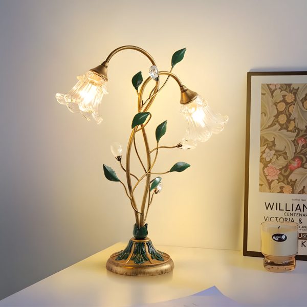 Dimmable Glass Floral Desk Lamp with Dual Lights and Leaf Accents for Ambiance - Image 3