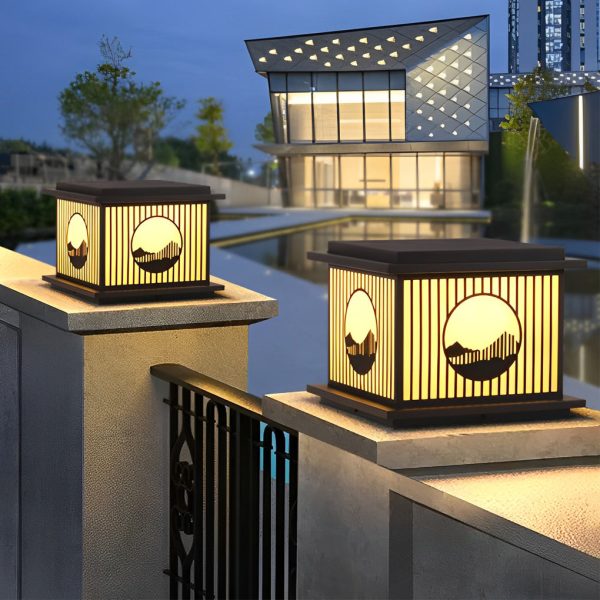 Retro Mountain Scenery LED Waterproof Black Modern Solar Pillar Lamp - Image 2
