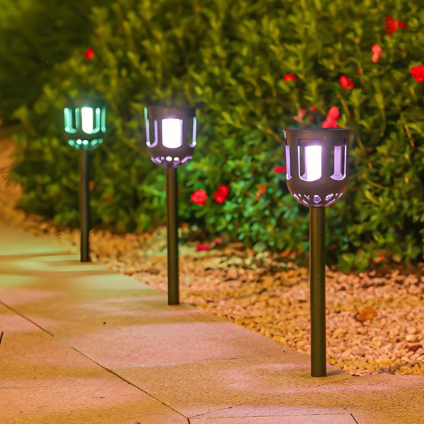 4-Pack Modern Black Solar LED Outdoor Path Light Set - Image 3