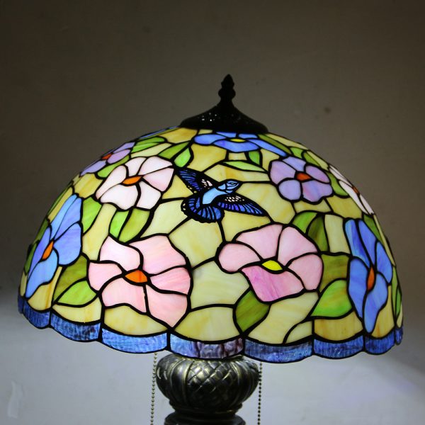 Traditional Tiffany Resin Glass Dome Hemispheric Flower 2-Light Table Lamp For Bedside - Image 15