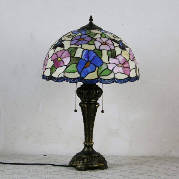 Traditional Tiffany Resin Glass Dome Hemispheric Flower 2-Light Table Lamp For Bedside - Image 22