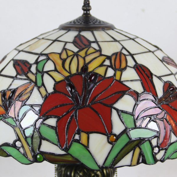 Traditional Tiffany Resin Glass Dome Hemispheric Flower 2-Light Table Lamp For Bedside - Image 10