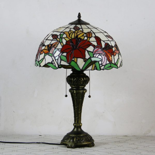 Traditional Tiffany Resin Glass Dome Hemispheric Flower 2-Light Table Lamp For Bedside - Image 24