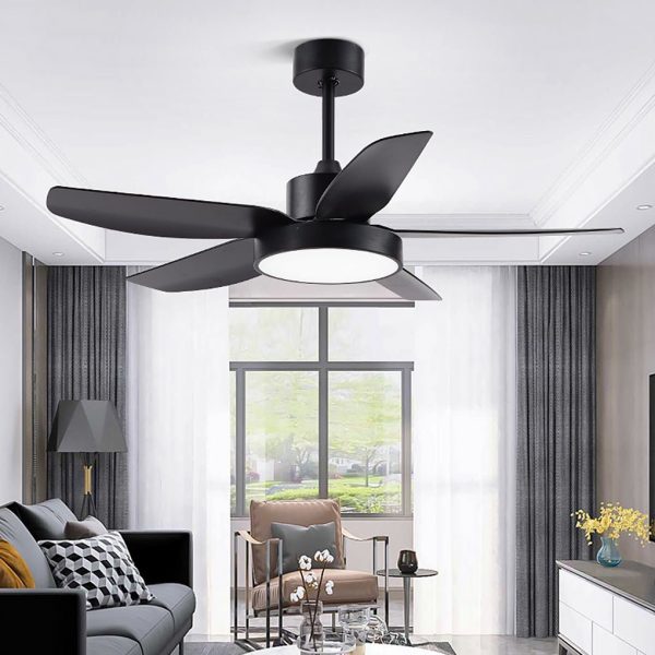 46 Inch LED 6-Speed Downrod Ceiling Fan Lights with Remote and 5 Quiet Reversible Blades - Image 3